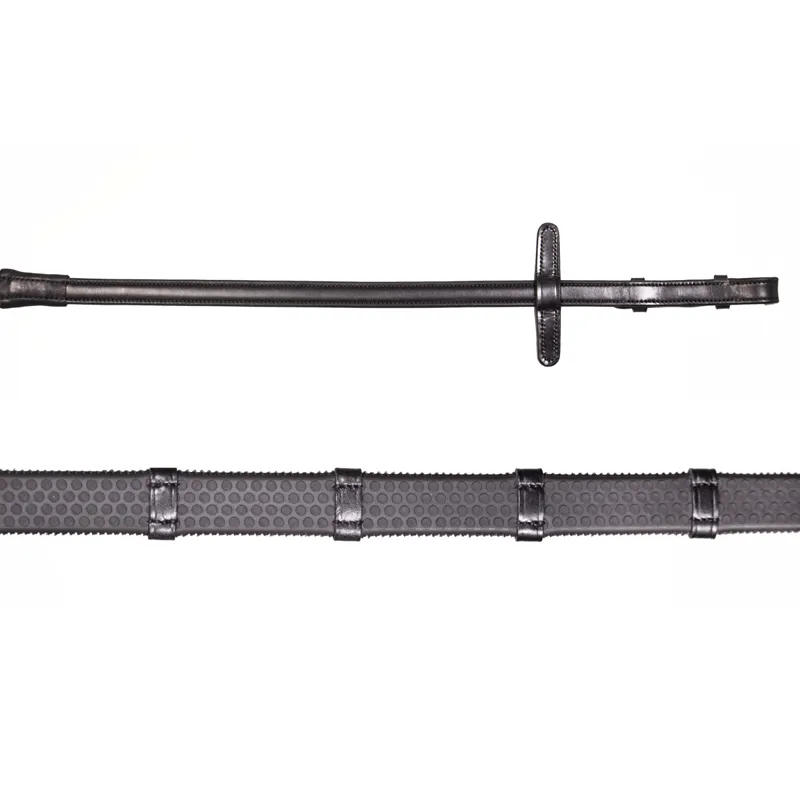 Henry James Large Pimple Hybrid Rubber Reins with Leather Stoppers - Black